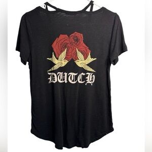 ✌️Dutch Bros VINTAGE Limited Edition Black Rose Cold Shoulder T-Shirt Soft